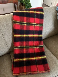 VTG Blanket Throw Acrylic Afghan Plaid Red Black Yellow Stitched Soft 44x72 USA - Picture 1 of 7