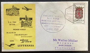 SPAIN 1963 Lufthansa FFC Madrid-Frankfurt-Dusseldorf , LH177, Boeing 720 (PSE972 - Picture 1 of 2