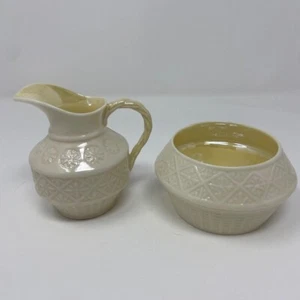 Belleek Creamer Sugar Bowl Set Cleary Pattern 6th Mark 1965-1980 Transluscent A+ - Picture 1 of 6