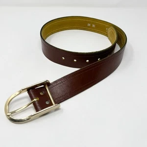Brown Leather Top Grain Cowhide Belt Gold Tone Buckle Women's Size 26 to 30 - Picture 1 of 11