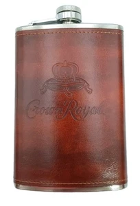 Frasco de licor de whisky Crown Royal de acero inoxidable con funda de cuero. 8 oz. Nuevo - Imagen 1 de 5