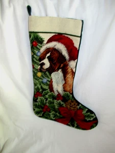 Vintage 16" Santa Bernard? BOXER? HUNDWOLLE NADELSPITZE WEIHNACHTSSTRUMPF EUC - Bild 1 von 4