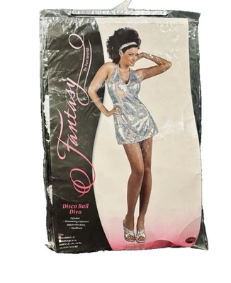 Fun World Disco BallDiva Women's Silver Sequin Dress Up Costume Adult S/M - Image 1 of 4