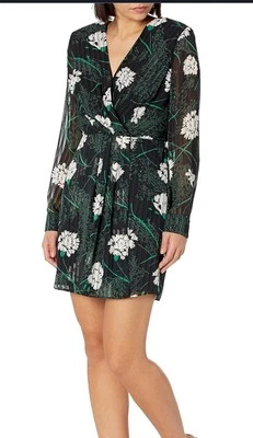 Vestido BCBG MAX AZRIA Manga Larga Mini Cóctel Imitación Envolvente, Floral, Talla XS Foto 1 de 4