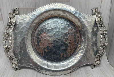 VTG Aluminum Hand Wrought Creations by Kent 10" Flower Ribbon Tray pyrex cass - Image 1 of 4
