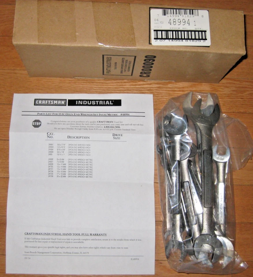 Juego de llaves de extremo abierto métricas Craftsman Industrial EE. UU. 13 piezas estándar y métrico ¡NUEVO!! Foto 1 de 1