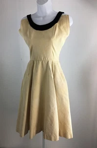 Vestido de fiesta vintage Carlye años 50 marfil/negro terciopelo falda completa bolsillos talla XS-S - Imagen 1 de 12