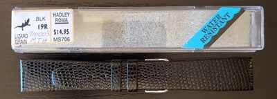 Correa de reloj vintage Hadley Roma 19 mm grano lagarto negro NOS Foto 1 de 4