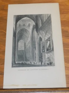 c1840 Stampa antica///INTERNO DELLA CATTEDRALE DI ANVERSA, BELGIO - Foto 1 di 1