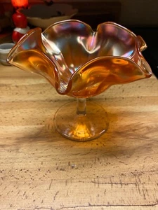 Vintage Orange Carnival Glass Compote 5"T - Picture 1 of 3