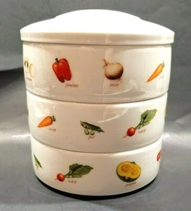 3 Tier Ceramic Bento Box Stacking Porcelain Food Boxes W Lid Vegetables - Picture 1 of 10