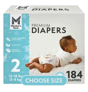 Member's Mark Premium Baby Diapers 12 to 18 lbs 184 ct | Baby Size 2 - Picture 1 of 12