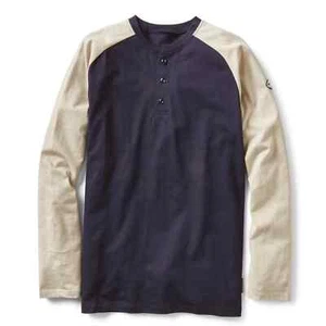 Rasco Flame Resistant Khaki/Navy Long Sleeve Henley T-Shirt - FR0401KHNV-XLARGE - Picture 1 of 1