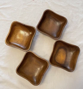 Wooden Bowls Square Rounded Edges marked Made in the Philippines Set of 4 - Picture 1 of 11