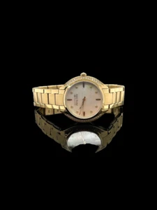 SCHMUCKJAGD ATTRAKTIVE DAMEN QUARZ UHR IP GOLD , ZIRKON + PERLMUTT ZIFFERBLATT - Bild 1 von 5