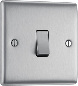 BG Nexus Lichtschalter Einzelwippe 1 Gang 2-fach 20A - Stahl gebürstet/Chrom NBS12 - Bild 1 von 63