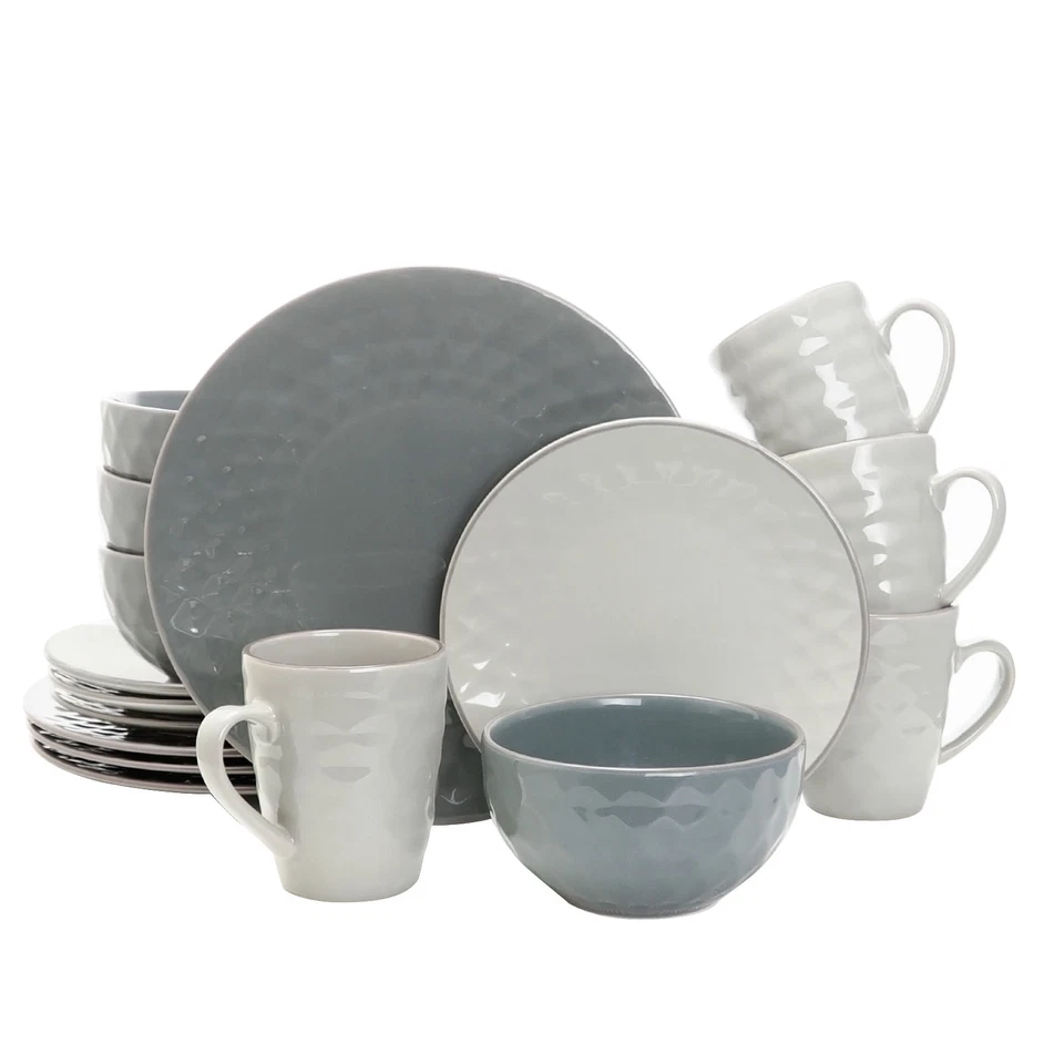 Elama Tahitian Pearl 16 Piece Stoneware Dinnerware Set in Slate and Stone Pearl Foto 1 de 1