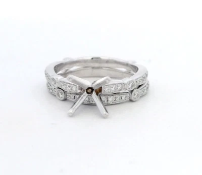 Nuevo SIMON G. Oro Blanco 18k 0.50ct Diamante 7.4-8.4mm Redondo Semi-Montaje Anillo Set Foto 1 de 4