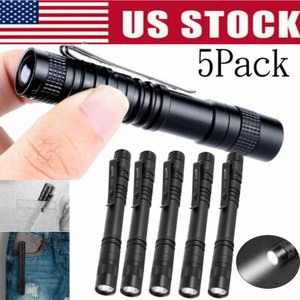 5PCS  Flashlight Clip Mini Light Penlight Portable Pen Torch Lamp USA