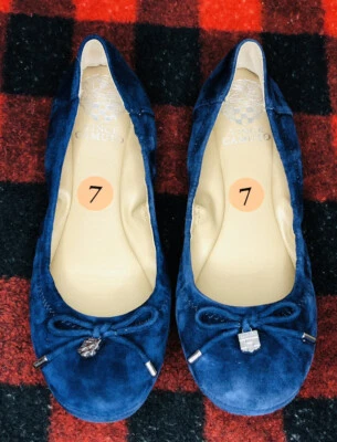 Vince Camuto Talla 7 Eryn Azul Gamuza Arco Punta Redonda Ballet Planos Elastizados Informales Foto 1 de 4