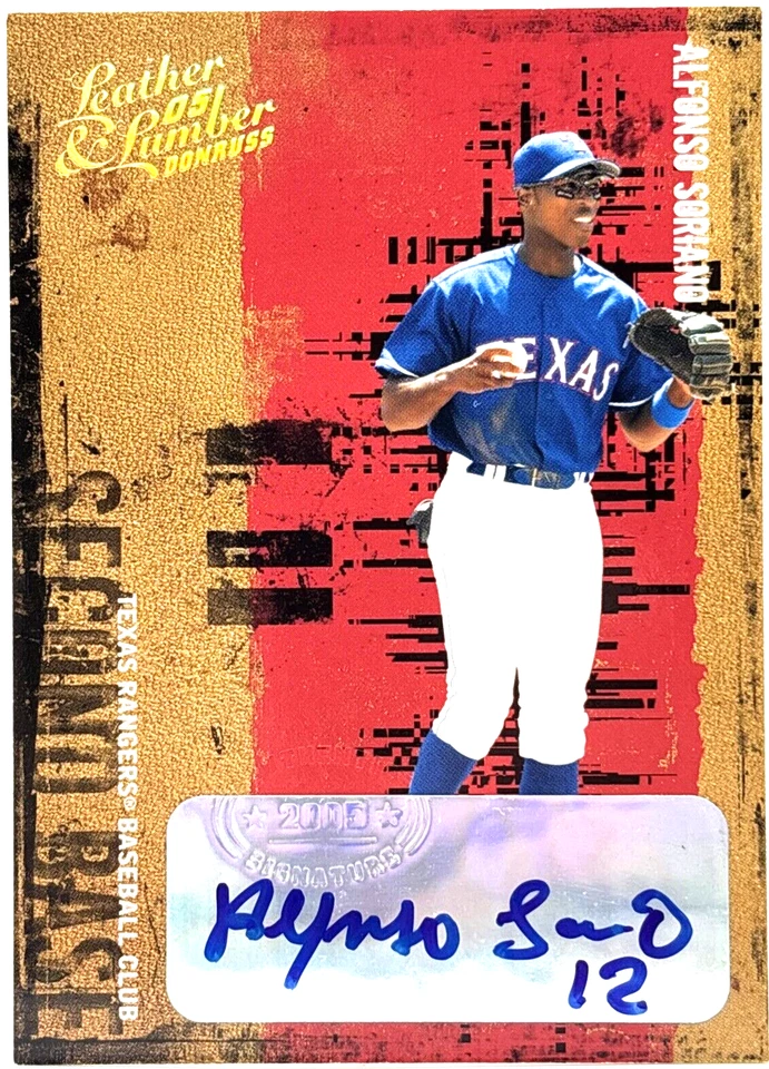 2005 Donruss Leather & Lumber - Alfonso Soriano - Gold Auto /10  Rangers Yankees - Image 1 of 2