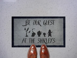 Be Our Guest Candle Personalised Disney Nylon Light Grey Brown Cream Door Mat - Picture 1 of 15