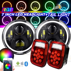 7" Inch RGB LED Headlights + Tail Lights Combo For Jeep Wrangler 07-18 JK TJ CJ - Picture 1 of 11