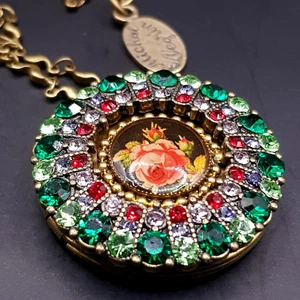 Ciondolo catena Michal Negrin Nuova Collana medaglione verde cristalli Swarovski - Foto 1 di 6