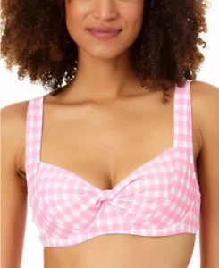 Anne Cole GINGHAM PINK Retro Twist Underwire Bikini Swim Top, US 38C/40B New - Picture 1 of 4
