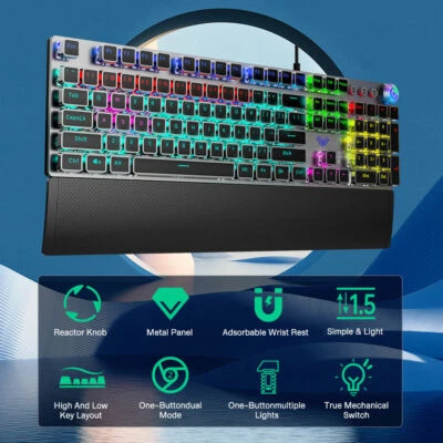 AUAL F2088 Square Punk USB Wired Mechanical Gaming Keyboard Backlit 108 Keys RGB - Image 1 of 4