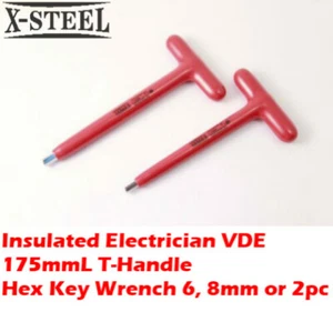 X-Steel Insulated Electrician VDE 175mmL T-Handle Hex Key Wrench 6, 8mm or 2pc - Picture 1 of 3