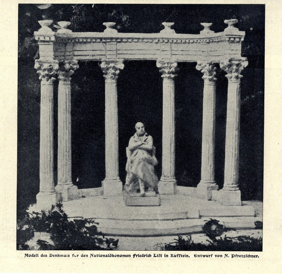 Denkmalsentwurf von N. Pfretzschner Friedrich List in Kufstein Bilddokument 1906 - Bild 1 von 1