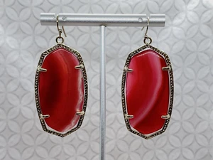 Vintage Kendra Scott Danielle Statement Earrings Red Agate Gold - Picture 1 of 15