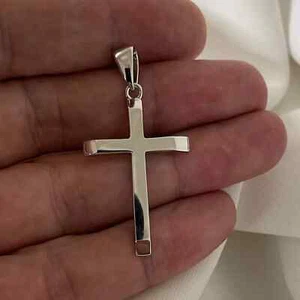 925 Sterling Silver Women's Men's Cross Charm Pendant Solid Metal - Picture 1 of 4