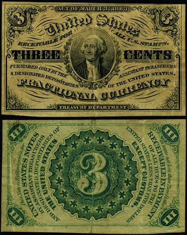 FR. 1226 3 c. 3rd Issue Fractional Note Light Background VF+ Cover