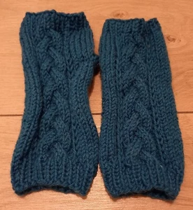 Handstulpen handgestrickt mit Zopfmuster  Wolle petrol - Bild 1 von 2