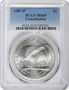 1987-P Constitution Silver Commemorative Dollar MS69 PCGS Mint State 69 - Picture 1 of 2