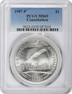 1987-P Constitution Silver Commemorative Dollar MS69 PCGS Mint State 69 - Image 1 of 2