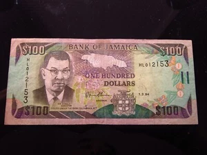 Jamaica 100 Dollars 1994 2153h90 P76 World Banknote Currency Money - Picture 1 of 2