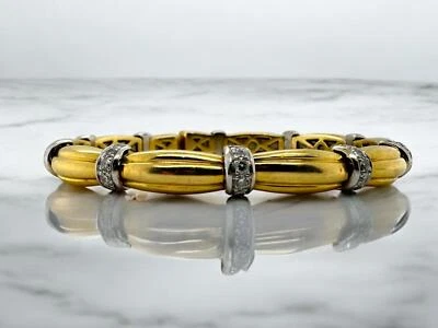 Two Toned 18K Gold Diamond Cuff Bangle Bracelet - Image 1 of 4