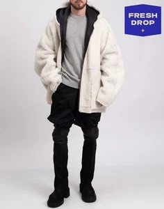RRP €5120 RICK OWENS GETHSEMANE Oversized Shearling Coat IT48 US38 S Hooded - Picture 1 of 12