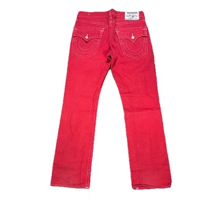True Religion RED Straight Leg Denim Jeans Flap Pockets Hip-Hop Mens Size 36x32 - Picture 1 of 9