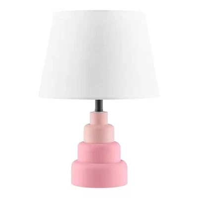 Lámpara de mesa pequeña rosa con luz de escritorio con pantalla de tela blanca para mesita de noche de noche Foto 1 de 3