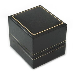 Caja de anillo de cuero sintético grande / negro - Imagen 1 de 4