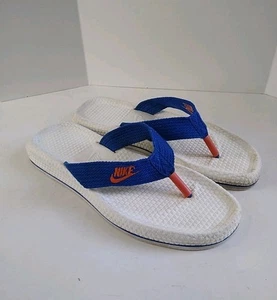 Vintage NIKE Waffle Sole Sandals Thong Flip Flops Taiwan Sz L White Blue 80s - Picture 1 of 22