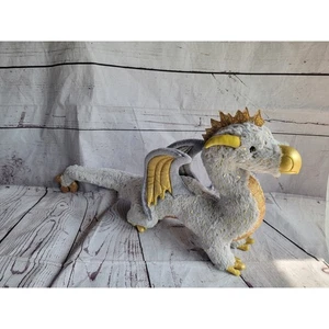 Kopie Douglas Kuscheltier Drache Plüschtier Stofftier grau gold glitzernde Flügel LESEN - Bild 1 von 9