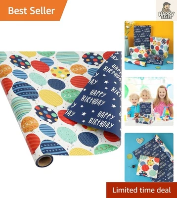 Vibrant Reversible Birthday Wrapping Paper - Perfect for All Ages & Celebrations - Image 1 of 4