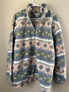 Alfred Dunner Fleece Floral Pastel  Aztec Full Zip L Women Vintage Cozy Retro - Picture 1 of 8