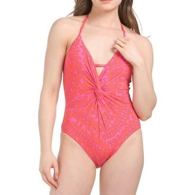 全新 Trina Turk 珊瑚粉色连体印花游泳套装 女式 12 码 — 第 1/4 张图片