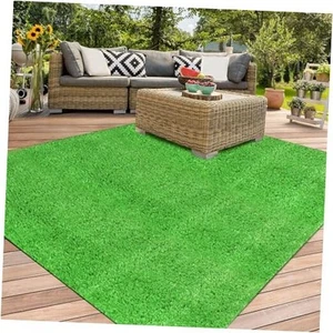Outdoor Artificial Grass Rug Green Synthetic Turf Floor Mat for 4FT X 4FT - Picture 1 of 8
